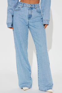 Straight Slimming Trousers Love Pocket High Waist Loose Jeans