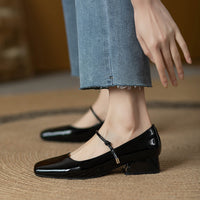 Red Patent Leather Square Toe Vintage Women's Shoes