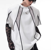 Niche Mesh Hollow Stitching Padded Shoulder Black T